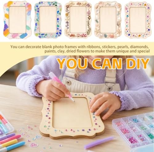 VOKOY 10 Pack Wooden Picture Frames for Crafts, 4" x 6" Photos DIY Wood Frames for Crafting,Unfinished Standing Photo Frames DIY Crafts Wood Decorate for Birthday Gifts, Vintage Shape - Image 5