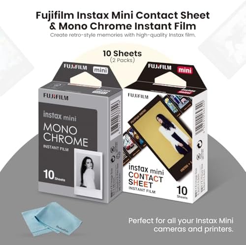 FUJIFILM Instax Mini Contact Instant Film 10 Sheets + Mono Chrome 10 Sheets + BluebirdSales Microfiber Cleaning Cloth – Creative Photography Bundle (Mini Film Combo) - Image 2