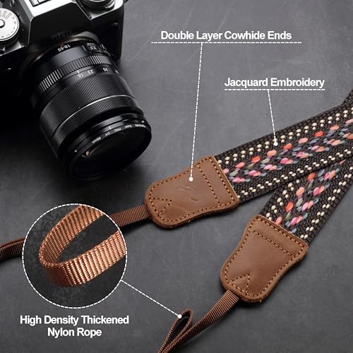 Padwa Lifestyle Speed Gray Camera Strap - 1.5" Soft Cotton Rope Weave Crazy Horse Cowhide Head Camera Straps for Photographers and All Cameras,Cute Adjustable Vintage Woven Strap for Adults & Kids - Image 4