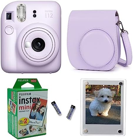 Fujifilm Instax Mini 12 Instant Camera + Pro Design Protective Case & Magnetic Lucite Frames, 20 Sheets (Lilac Purple) by FUJIFILM