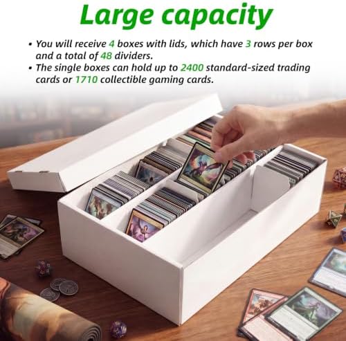Calenzana 2400-Count Trading Cardboard Card Storage Boxes 4 Pack, 3 Row White Card Box with 48 Dividers, MTG, TCG Card Organizer - Image 4