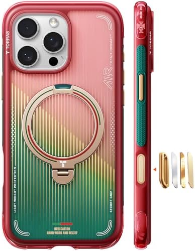TORRAS World Cup Inspired, Official Portuguese Football Federation Limited Edition, Ostand Q3 Air for iPhone 16 Pro Max Case, 360 Magnetic Stand, Fit for MagSafe, Mil-Grade Drop Tested, Glory Slash by TORRAS