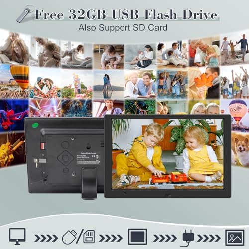 10.1" Digital Picture Frame, 1080P IPS Digital Photo Frame, No WiFi/App Needed, Plug & Play SD Card & USB, Remote & Motion Sensor, Photos/Videos/Music, Free 32GB USB - Image 2