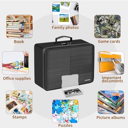 Photo Storage Box with Lock,DocSafe Fireproof Photo Organizer Box with 16 Inner 4" x 6" Photo Case(Clear),Collapsible Portable Photo Filing Safe Storage with Water-Resistant Zipper for Photos,Picture - Image 6