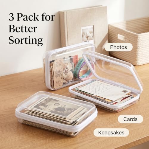Photo Box 3 Pack, Clear Plastic Photo Storage Box with Lids for Prints, Picture Storage Containers for Home Albums, Cards, Crafts, Keepsakes, Scrapbooking, Closet Shelf and Memory Sorting Kit - Image 2