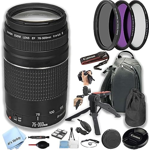 Canon EF 75-300mm f/4-5.6 III Telephoto Lens, 3PC Filter Kit,100S Back Pack,Lens Pouch,Grip, Grip Pod, Hood and More (21pc) (Renewed) by Amazon+Renewed