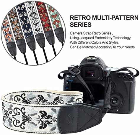 Padwa Lifestyle Camera Strap - 2" Wide Vintage Jacquard Embroidery Grey Flower Camera Straps with Genuine Leather Head,Adjustable Neck Shoulder Strap for All Cameras and Men & Women Photographers - Image 5