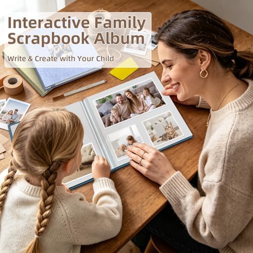 Popotop Photo Album Self Adhesive with Picture Display Window,60 Pages DIY Scrapbooking Supplies Kit for 4x6 10x12 Picture,Linen Cover Memory Book for Baby Wedding, with Scraper and Metallic Pen - Image 2