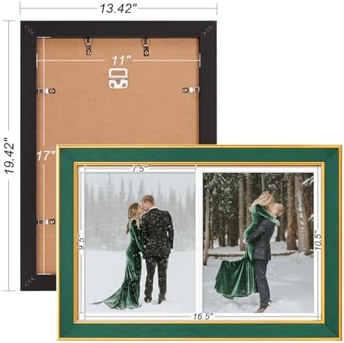 Suede 11x17 Picture Frame Display 2 Opening Double 8x10 Picture Frames Collage Wall Decor with Mat,Multi Photo Frame for Plexiglass,Wall Decor,1Pack,Green - Image 4