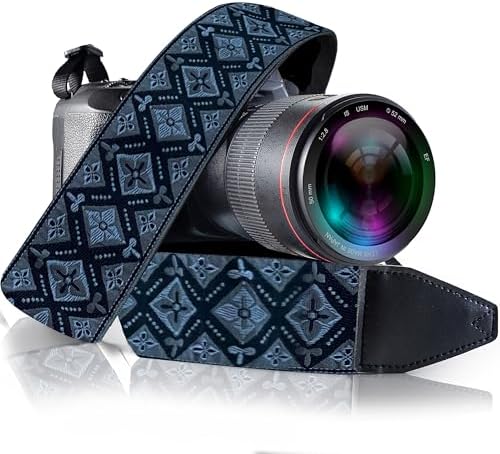 Art Tribute Camera Strap - Shoulder, Crossbody & Neck Camera Strap for Photographers, Fits All Cameras, Canon Nikon Sony Fujifilm, Padded Strap W/Quick Release, Embroidered Cotton & Leather Ends by ArtTribute