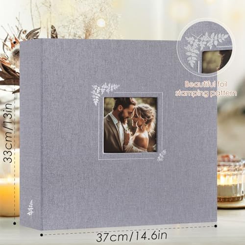Lanpn 2 Packs Scrapbook Photo Album 12x12, Linen Window Design Cover Top Load 3 Ring Folder Binder Photo Book Photobook 12 x 12 inch with 30 Plastic Sleeves 60 Pages (Grey) - Image 2