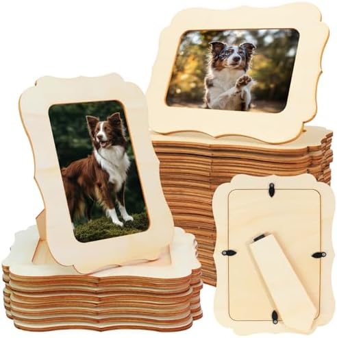 VOKOY 30 Pack Wooden Picture Frames for Crafts, 4" x 6" Photos DIY Wood Frames for Crafting,Unfinished Standing Photo Frames DIY Crafts Wood Decorate for Birthday Party Gifts, Vintage Shape by VOKOY