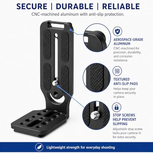 DSLR Camera L-Bracket, Vertical & Horizontal Switching Quick Release Plate, Compatible with Canon Nikon Sony DJI Osmo Ronin Zhiyun Stabilizer, Tripod & Monopod - Image 6