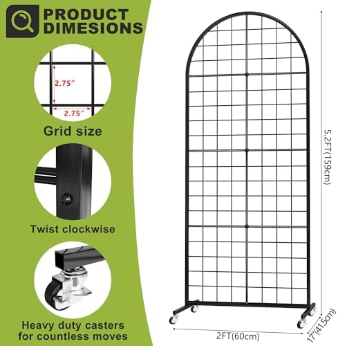 VGMiu Grid Wall Panel 2' x 5.2' FT Metal Grid Display Stand 1PCS Black - Image 2