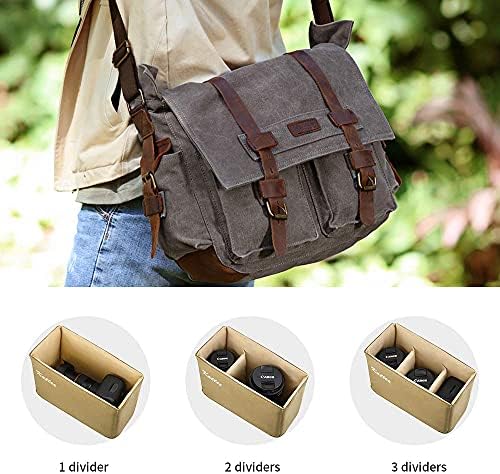 Kattee Vintage Leather Canvas DSLR SLR Camera Bags for Men - Image 5