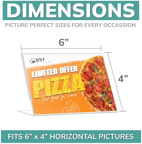 pbf 6x4 Acrylic Sign Holder | 6 x 4 Horizontal Stand Up Slanted Sign Holder | Acrylic Stands for Display | Clear Picture Frame, Menu Table Top Stand, Plastic Flyer Holder (6-Pack) - Image 2