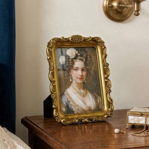 Cuspin 5x7 Picture Frame, Gold Vintage Ornate Floral Antique Photo Frame - Image 7