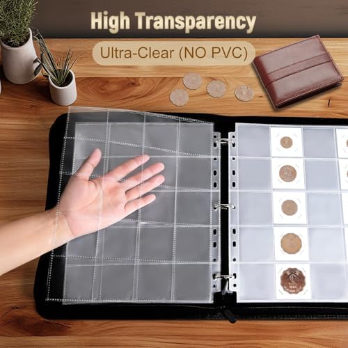 BYSTER Coin Collection Book, 30 Pack 600 Pockets Coin Sleeves, Faux Leather Coin Collection Holder Album, Coin Collection Organizer Storage Box Case (Coin Flips Not Included), Blue - Image 6