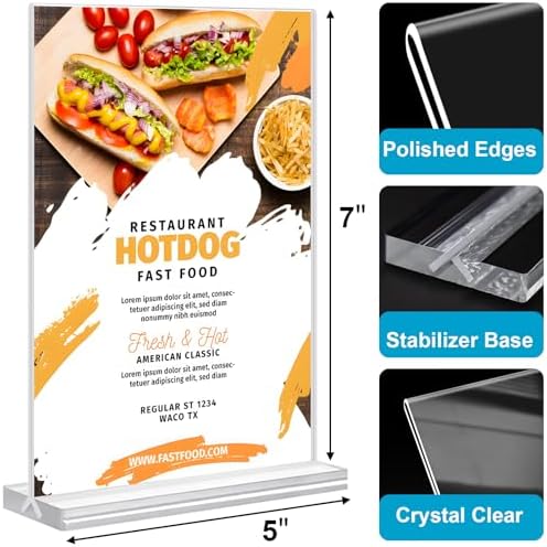 Acrylic Sign Holder 5 x 7, 10 Pack Clear Table Menu Vertical Display Stand Desktop Display Double Sided Stand Paper Holder Table Sign Suitable for Restaurants Office Store Show Fair - Image 3