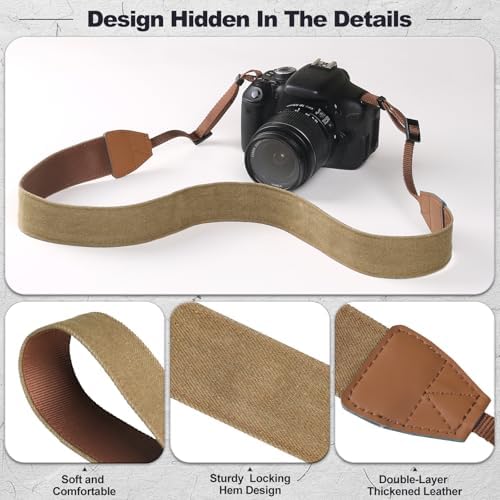 Universal Camera Strap - Camera Neck Strap, Adjustable Shoulder Straps Compatible with Canon, Fujifilm, Nikon, Olympus, Panasonic and other SLR and mirrorless cameras - Khaki and Brown - Image 5
