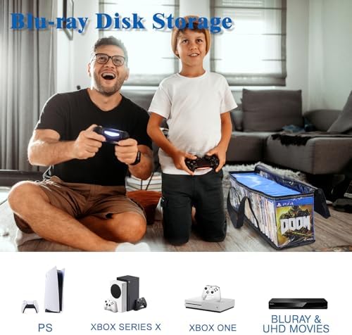 DVD Storage Bags, 6 Pack Holds 240 DVDs (40 Each), Water Resistant Clear PVC Case Holder Organizer with Handles, Stackable Media Storage for Blu Ray, CDs, Video Games - Image 6