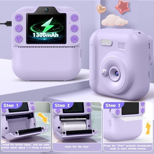 Kids Instant Camera with 64GB SD Card, Portable Digital Camera Toy for Girls and Boys Ages 3-12, Toddler Christmas and Birthday Gift for 3 4 5 6 7 8 9 10 Year Old Kids (Blue) (Purple) - Image 7