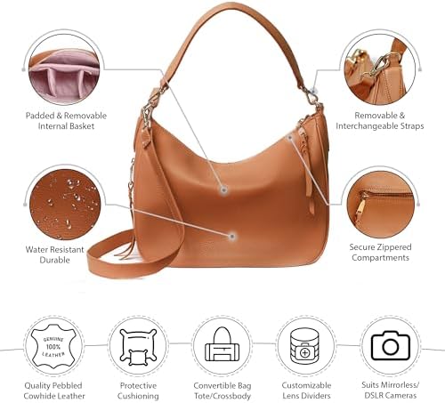 Meliae Camera Bag for Women, DSLR Mirrorless Camera Purse, Leather Shoulder Crossbody Hobo Travel Tote - Image 4