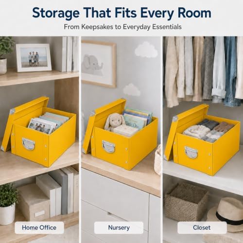 GUOZI Collapsible Storage Box, Decorative Memory Box with Lid & Metal Reinforced Corners, Cardboard File Bin with Handles, Organizer Gift Box for Keepsake Toy Photos Office Nursery Wardrobe Bookshelf - Image 6