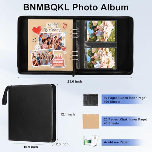 Leather Photo Album 4x6 200 Photos, DIY Scrapbook with 50 Sheets and 20 Blank Kraft Sheets, Travel Souvenir Diary Photo Book for Family Wedding Baby and Holiday Pictures - Image 2