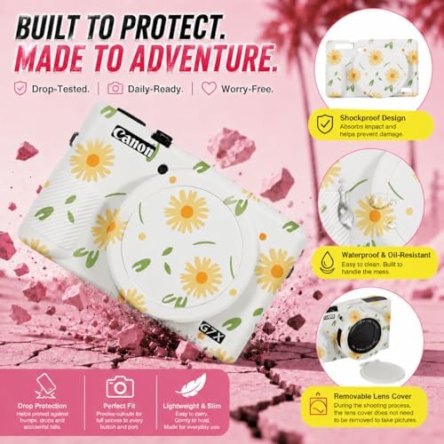 Camera Case for Canon G7X Mark III,Soft Silicone Protective Cover with Removable Lens Cap,Shockproof Anti-Scratch Compatible with Canon PowerShot G7X3 for Women (Beige Floral) - Image 5