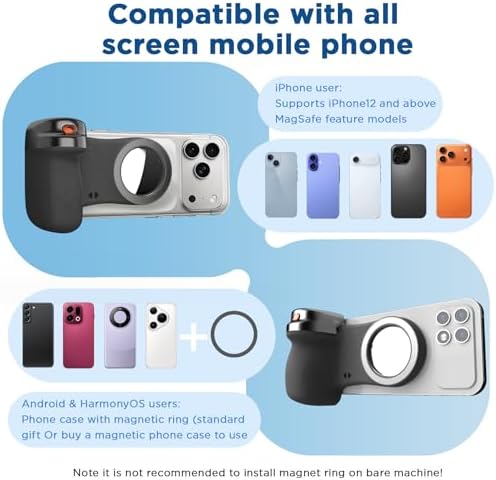 Magnetic Phone Camera Grip, Shutter Grip Handle Holder for iPhone/Android with Detachable Wireless Shutter Remote and Convenient Keychain Hook - Image 7