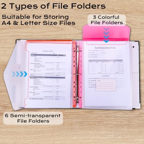 XKDOUS Important Document Organizer 3 Ring Linen Binders Folio File Folders - Image 3