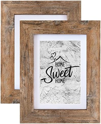 Califortree Rustic Brown 5x7 Picture Frame - Display Photos 4x6 with Mat or 5x7 Without Mat - HD Glass Inside, Wall and Tabletop - Set of 2 by Califortree