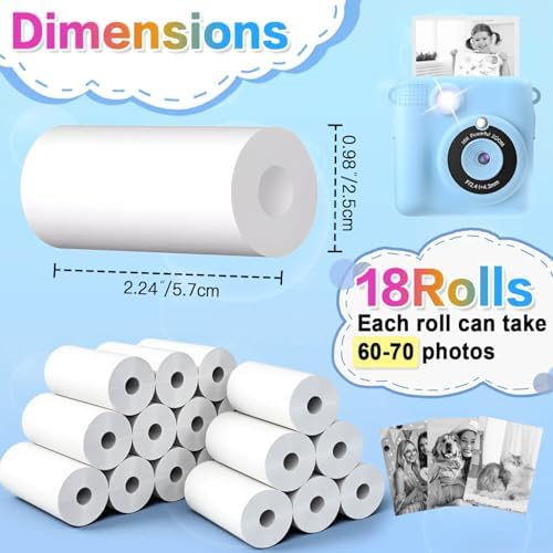 18 Rolls Kids Camera Paper Roll Refill Compatible with Most Instant Print Cameras for Kids BPA Free （2.24"x0.99" ） - Image 4