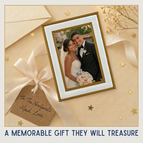 2x3 Mini Picture Frame: White Enamel + Gold Rope Trim - Image 4
