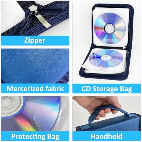 DVD Case CD Storage,40 Capacity CD Cases Holder DVD Storage Case Holders CD DVD Disc Case Storage Wallet Binder for Car Home Office Travel (40 Blue) - Image 3