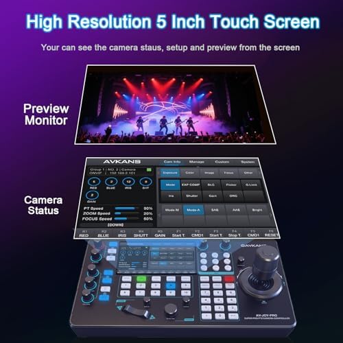 Pro PTZ Camera Joystick Controller with 5-inch Touch Preview LCD, IP NDI Camera Controller Keyboard with 4D Joystick for Worship Church Live Streaming Video Production, PoE Enable (5 inch Touch Screen) - Image 3
