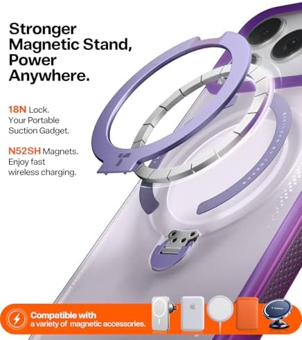 TORRAS Ostand Q3 Air for iPhone 17 Pro Max Case with 360 Magnetic Stand, Fit for MagSafe, Mil-Grade Drop Tested, Camera Control Button, Shockproof Phone Case for iPhone 17 Pro Max 6.9", Aurora Purple - Image 4