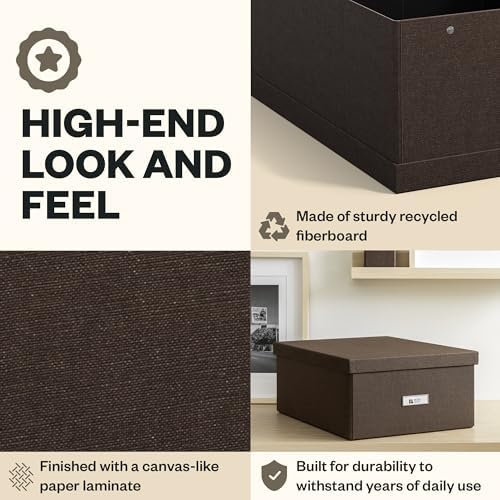 Bigso Katrin Collapsible Storage Box with Lid - Decorative Photo Storage Box with Label Holder for Easy Identification - Simple Assembly without Tools - W13.5 x D17.6 x H7.2 (inches) - Dark Brown - Image 4