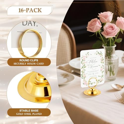 Urban Deco 16 PK Table Card Holder Place Card Holders Steel Card Holders for Photos, Food Signs, Memo Notes, Weddings, Restaurants, Birthday（Gold） - Image 3