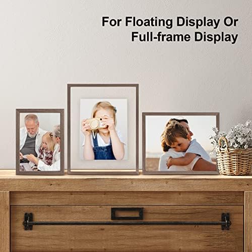 Egofine 9x12 Floating Frames Set of 2, Double Plexiglass Picture Frame, Made of Solid Wood Display Any Size Photo up to 9x12, Wall Mount or Tabletop Standing, Brown - Image 5