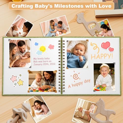 Scrapbook Photo Album Linen Cover, 8 x 8 Inch Hardcover Kraft White Pages Memory Book, for Travel Wedding Guest Book Christmas Baby Shower (40 Sheets/ 80 Pages,Matcha) - Image 4