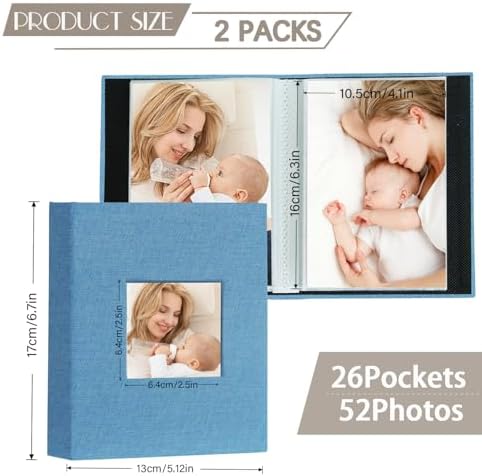 Artmag Mini Photo Album 4x6 50 Pockets 2 Pack, Linen Cover with Front Window Album Each Holds 52 Vertical Photos for Family Wedding Baby Children (Teal) - Image 2