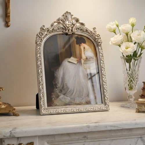 Cuspin 8x10 Picture Frame Silver Vintage Ornate Arched Resin Frame - Image 2