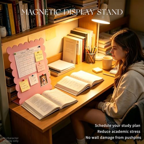 1PCS Cute Pink Scalloped Magnetic Desktop Desk Stand Board, Decorative Magnetic Display Board with Stand, Desktop Magnet Board for Memos Photos, Magnet Board Display and Magnetic - Image 6