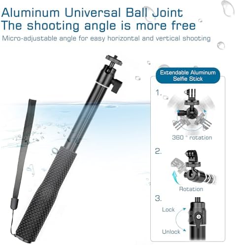 GEPULY 360°Underwater Selfie Stick Waterproof Handle for GoPro DJI Insta360 - Image 2