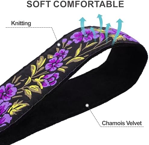 Padwa Lifestyle Purple Rose Camera Strap - 2" Full Grain Leather Ends Camera Straps for Photographers, Vintage Embroidered Cotton Soft Suede Fabric Padded Strap Quick Release fits All Cameras - Image 4