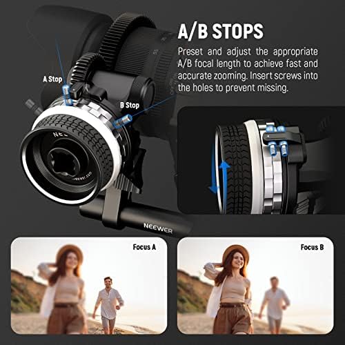NEEWER Mini Follow Focus with A/B Stops, Lens Gear Ring, 15mm Rod & Rod Clamp for Cinema Camera, DSLR/Mirrorless Camera, Compatible with Lens Diameter Up to 114mm, PG001 (Silver) - Image 3