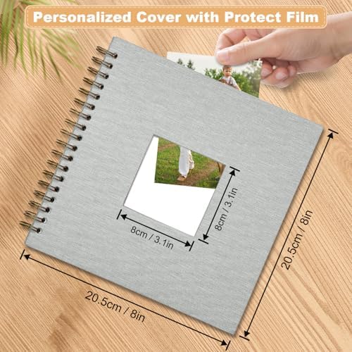 Scrapbook Photo Album Linen Cover, 8 x 8 Inch Hardcover Kraft White Pages Memory Book, for Travel Wedding Guest Book Christmas Baby Shower (20 Sheets/ 40 Pages,Grey) - Image 2