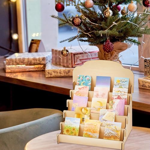 Barydat Greeting Card Display Stand Wooden, 15.8 x 13 x 17.7 Inch, Beige - Image 6